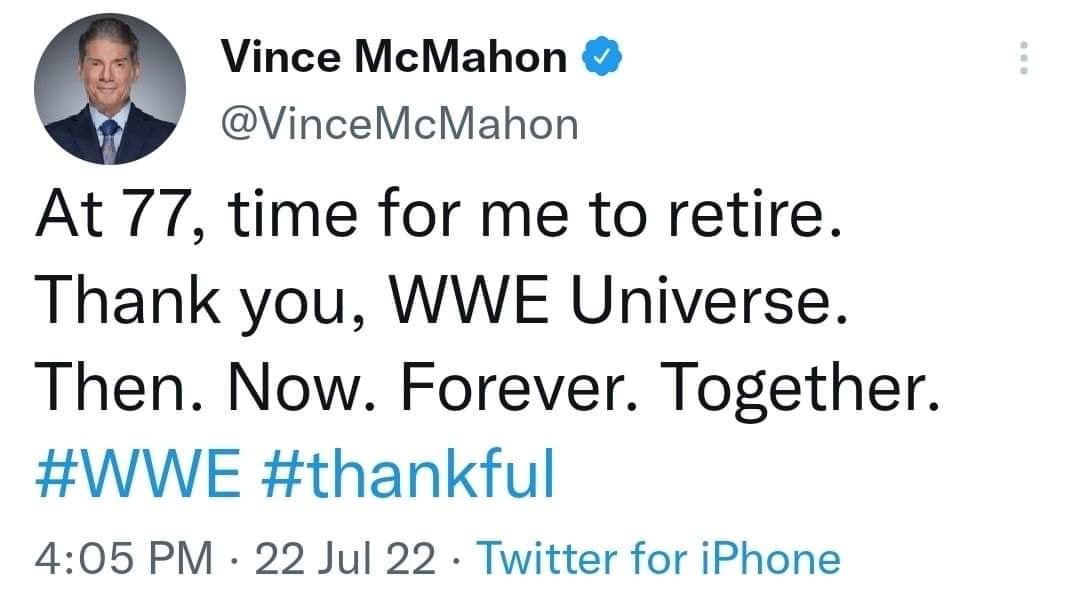Vince retired